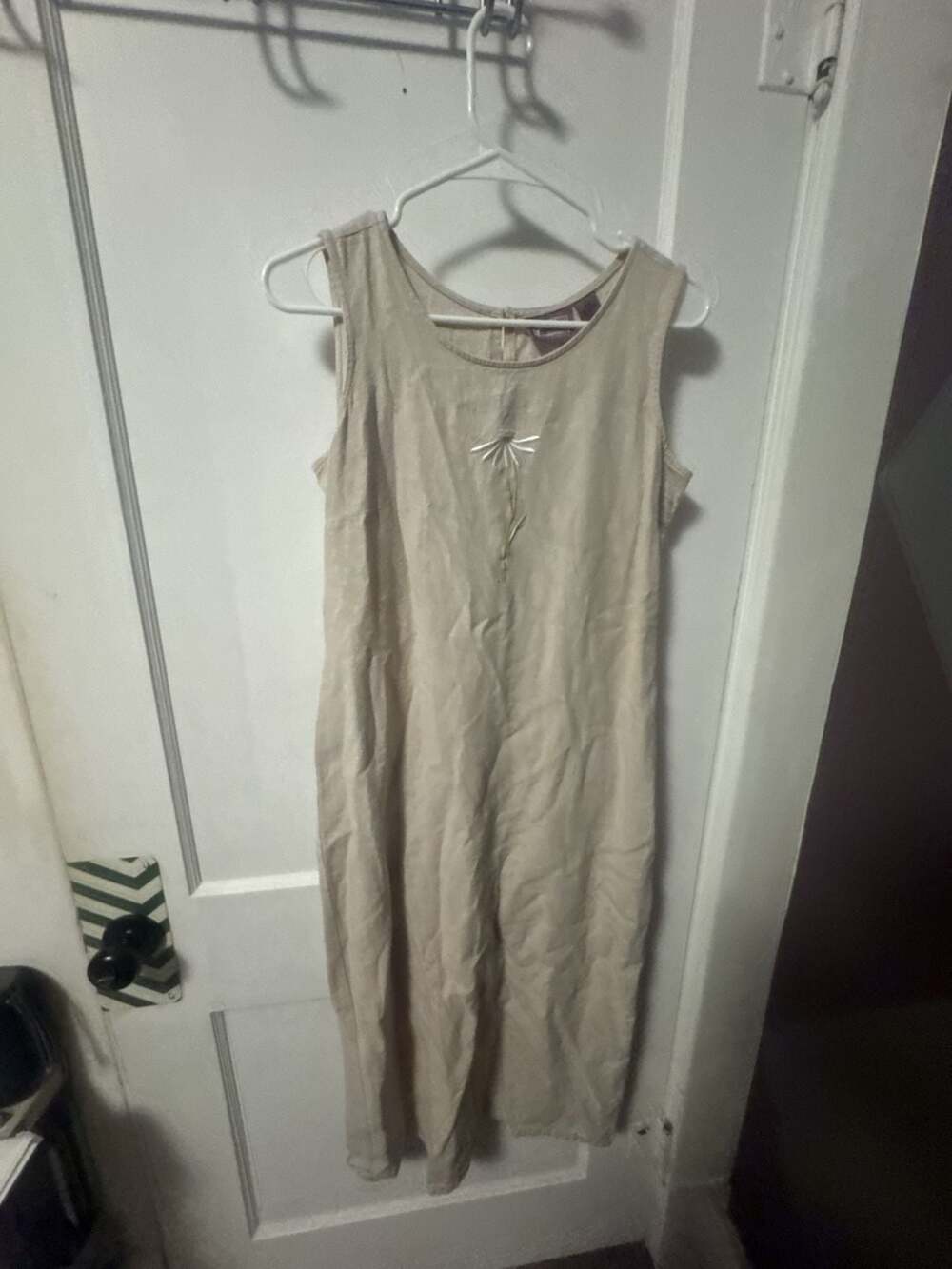 Ladies Beige Linen Blend Embroidered Daisy Maxi Dress Size 6-8 Cottagecore